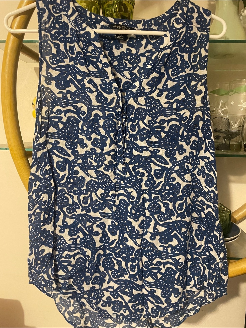 Lucky Brand Blue and White Floral Print Sleeveless Camisole 000942